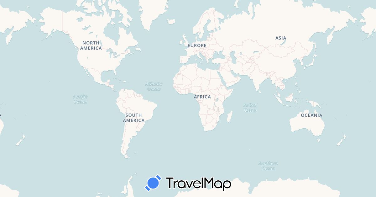 TravelMap itinerary: driving, bus, train, boat in Spain, France, Morocco, Mauritania, Netherlands (Africa, Europe)